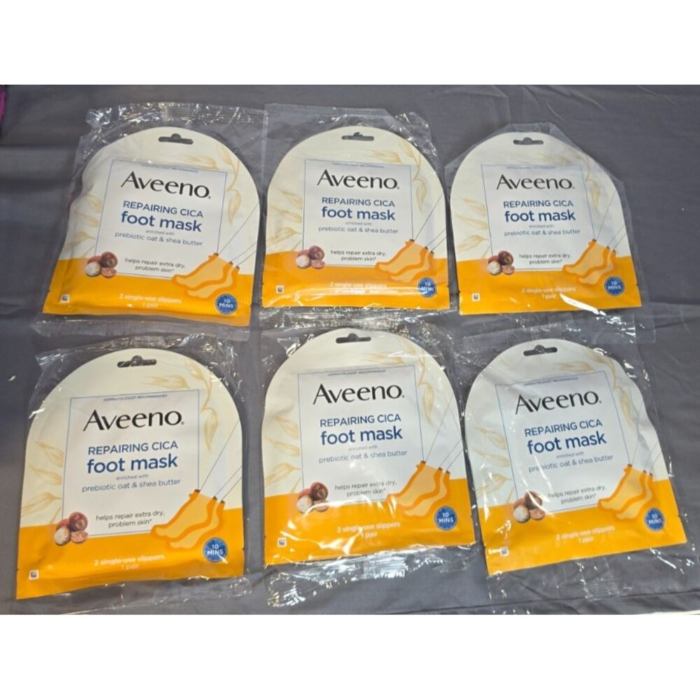 Lot of 6 Aveeno Repairing Cica Foot Mask Repairs Extra Dry Problem Skin New